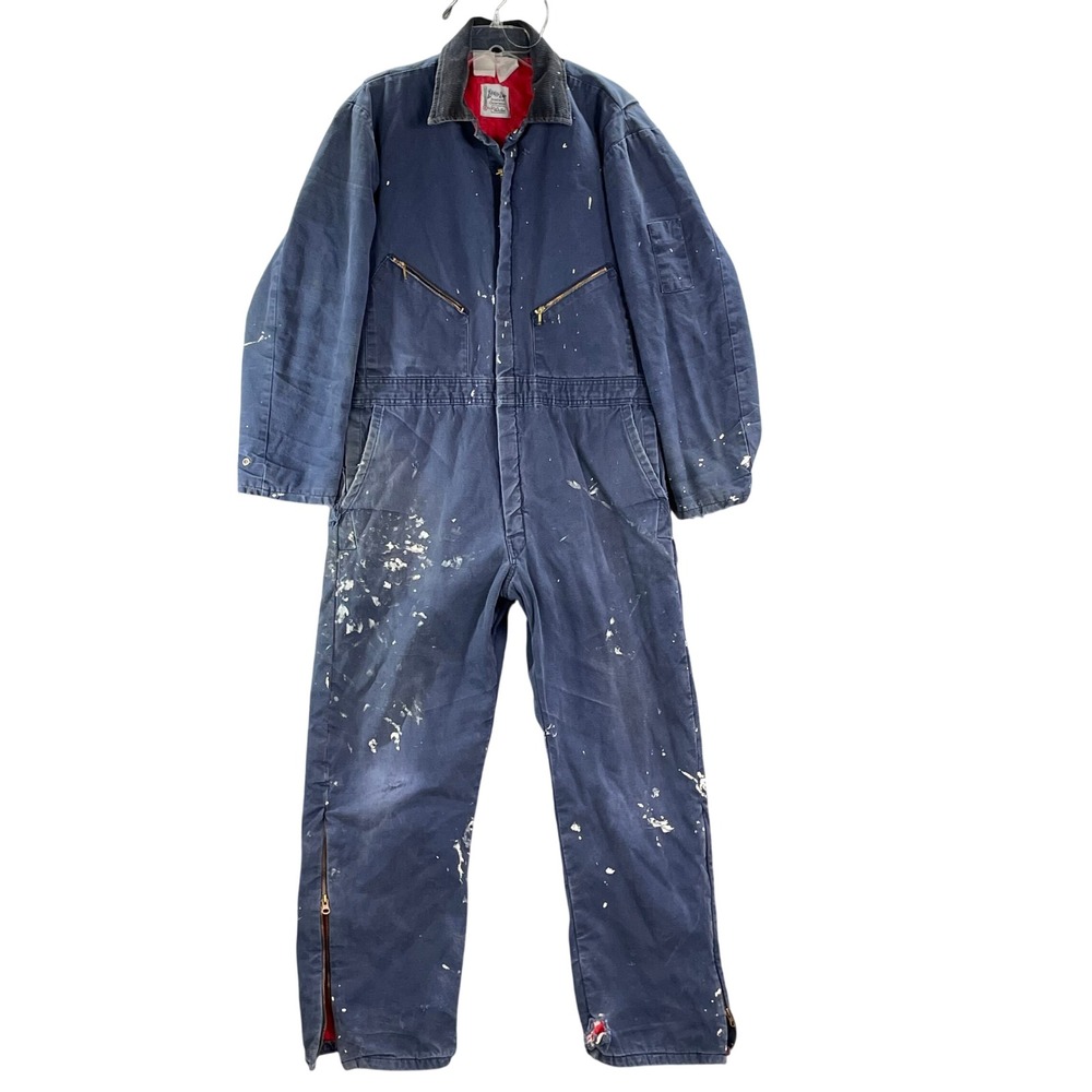 Walls Zero-Zone Insulated Coveralls Mens Large Blue Paint Splatter Distressed
